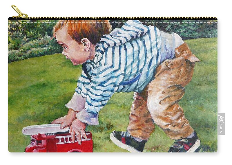 Child Zip Pouch featuring the painting Zoom Zoom...to the Rescue by Merana Cadorette