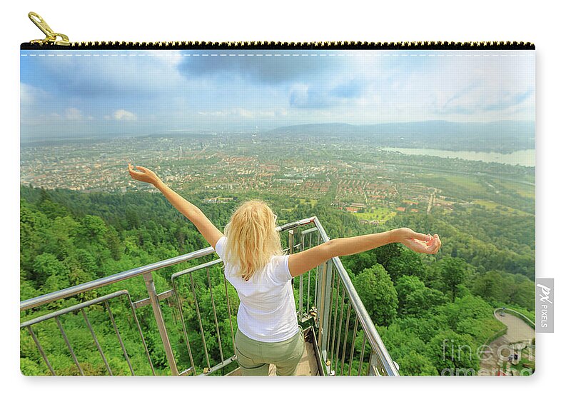 Switzerland Zip Pouch featuring the photograph Zurich panorama from Uetliberg tower by Benny Marty