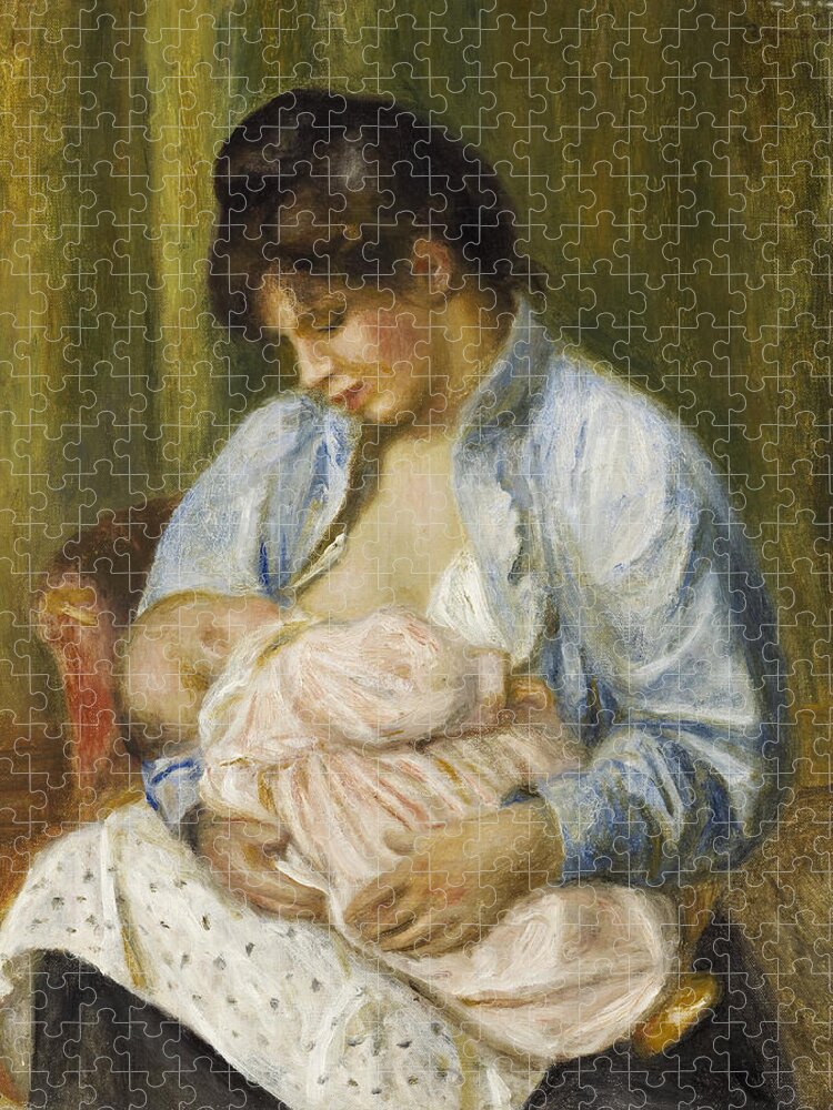  A Woman Nursing A Child Jigsaw Puzzle featuring the painting A Woman Nursing a Child #4 by Pierre-Auguste Renoir