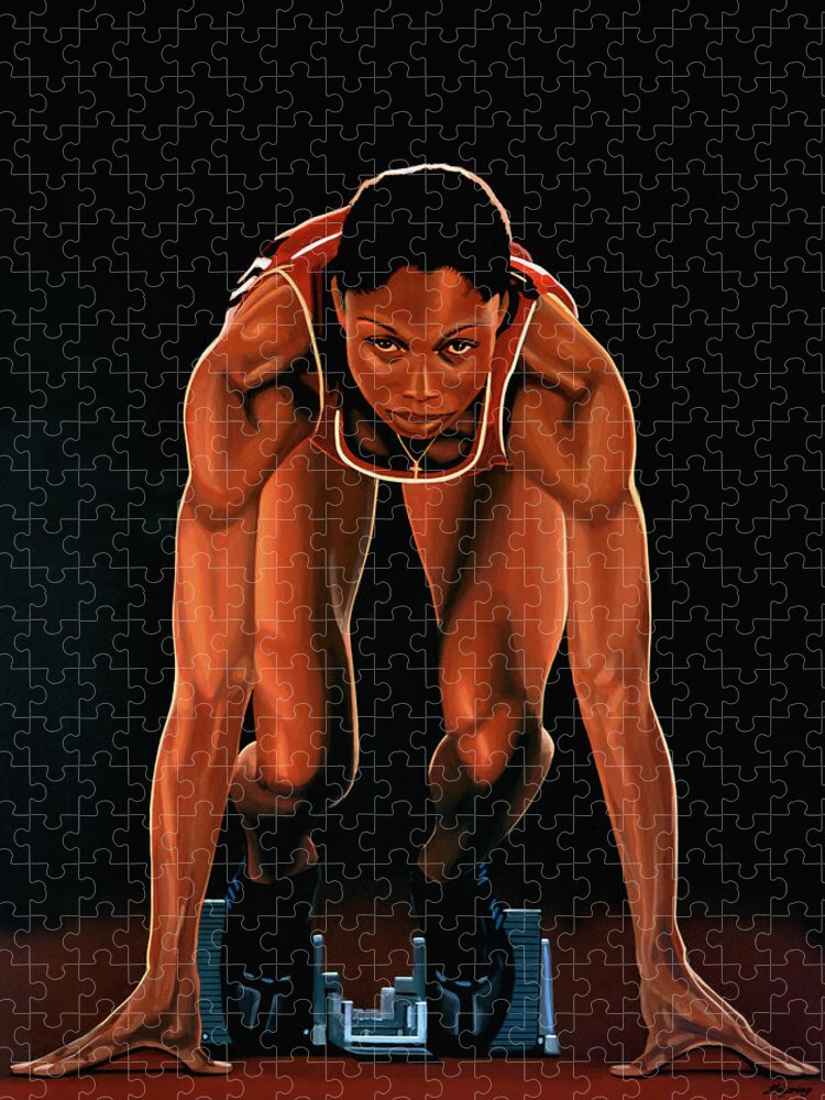 Allyson Felix Jigsaw Puzzle featuring the painting Allyson Felix Painting by Paul Meijering