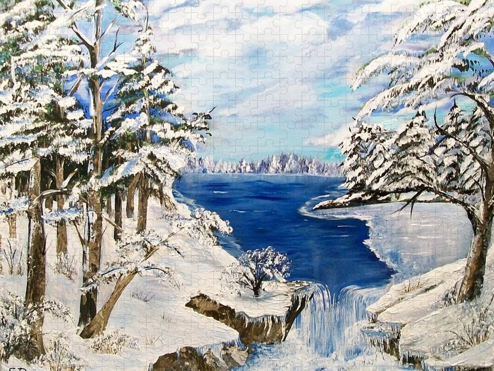Lake Jigsaw Puzzle featuring the painting Blanket of Ice by Sharon Duguay