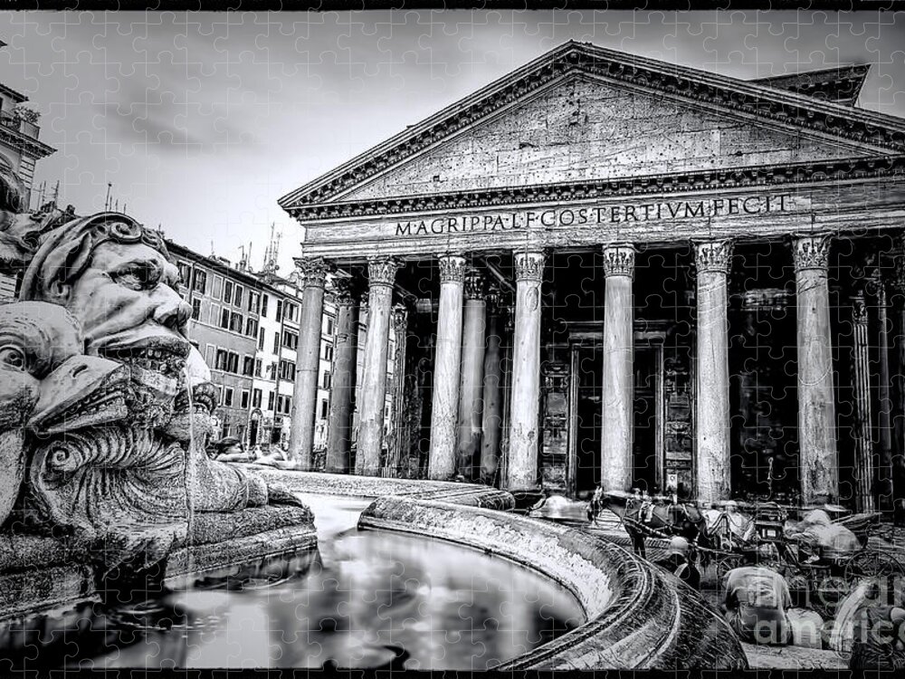 Rome Jigsaw Puzzle featuring the photograph 0786 The Pantheon Black and White by Steve Sturgill