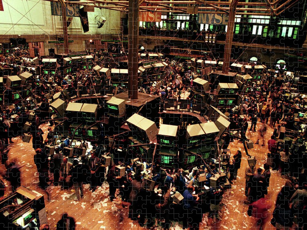 Photography Jigsaw Puzzle featuring the photograph 1980s New York Stock Exchange Trading by Vintage Images