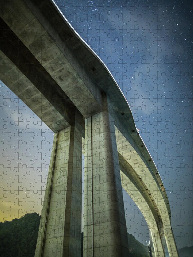 Tranquility Jigsaw Puzzle featuring the photograph A Highway Bridge At Night #1 by Trevor Williams