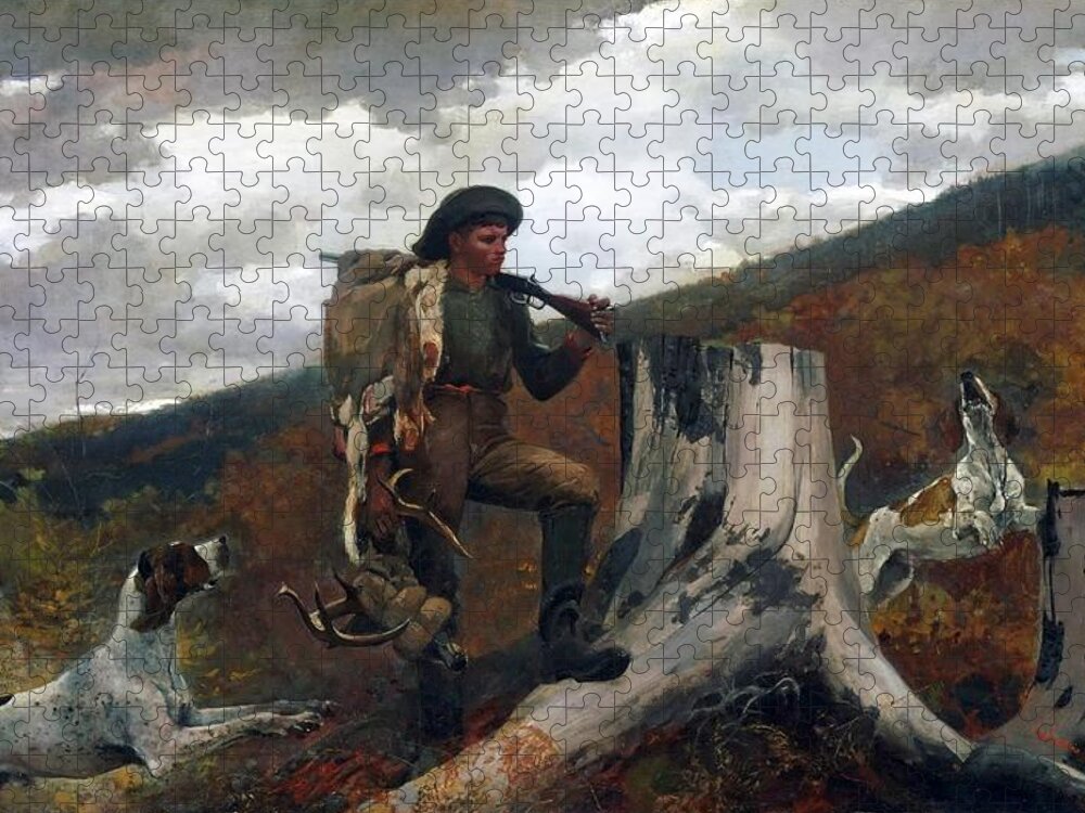 Winslow Homer Jigsaw Puzzle featuring the painting A Huntsman and Dogs #7 by Winslow Homer
