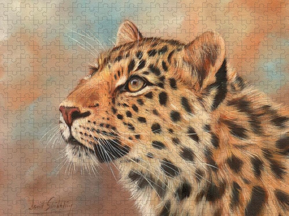 Leopard Jigsaw Puzzle featuring the painting Amur Leopard #1 by David Stribbling