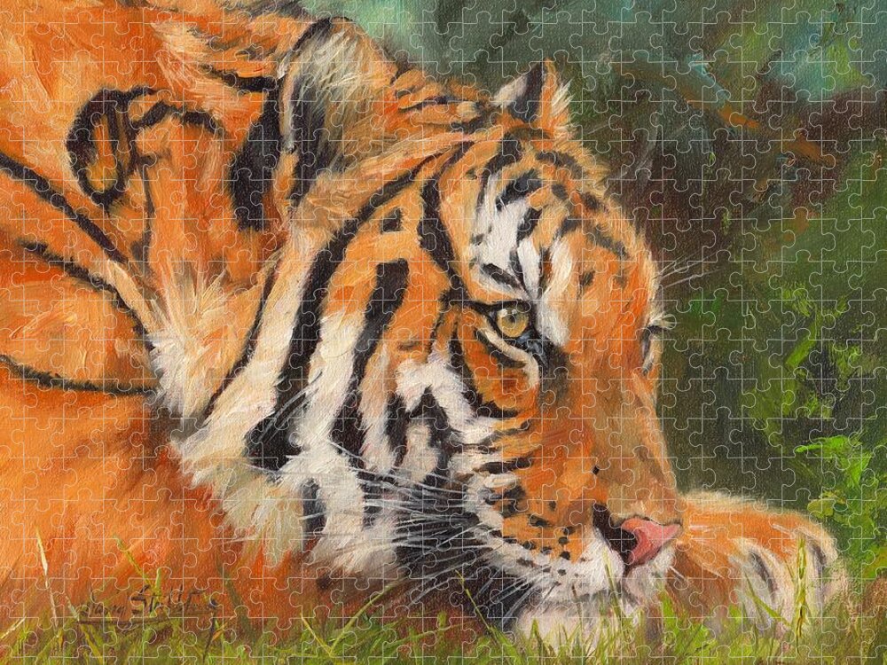 Tiger Jigsaw Puzzle featuring the painting Amur Tiger #3 by David Stribbling