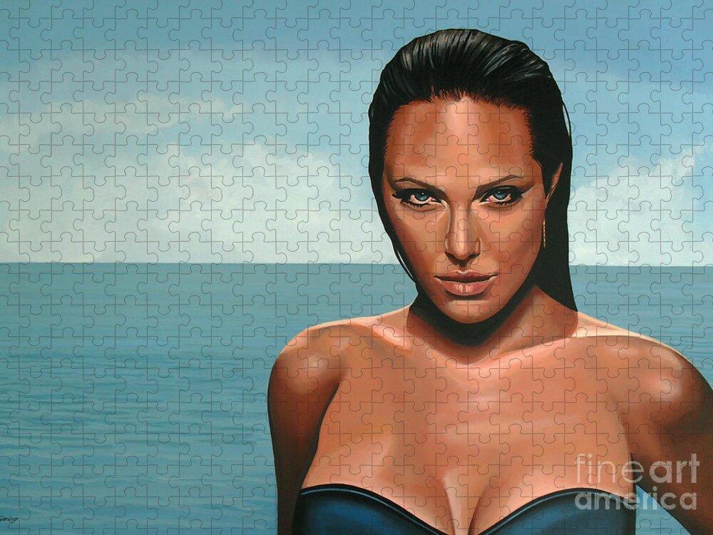 Angelina Jolie Jigsaw Puzzle featuring the painting Angelina Jolie by Paul Meijering