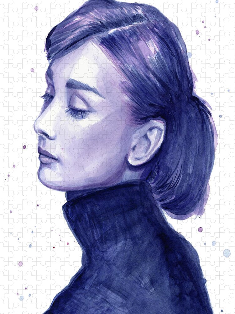 Audrey Jigsaw Puzzle featuring the painting Audrey Hepburn Portrait #1 by Olga Shvartsur