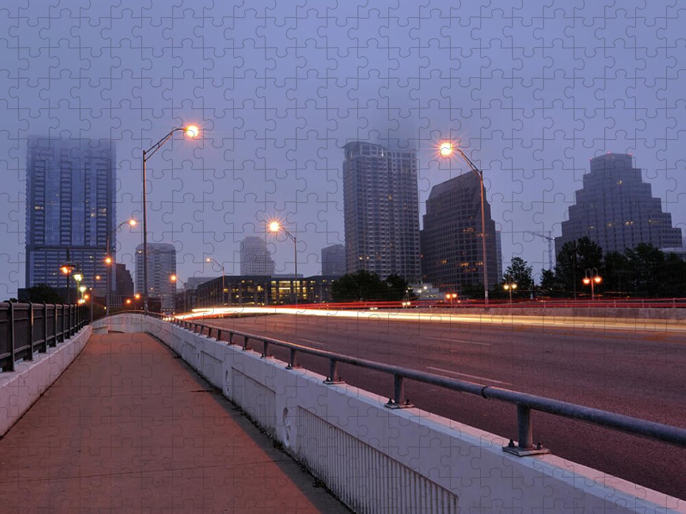 Downtown District Jigsaw Puzzle featuring the photograph Austin In Fog #1 by Aimintang