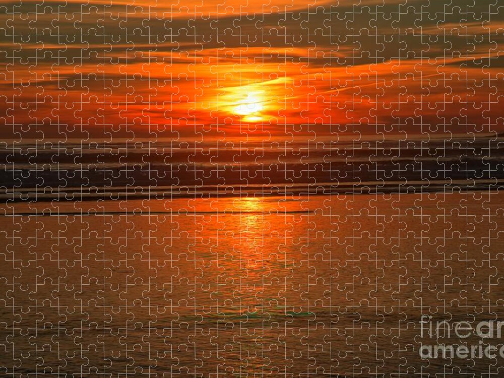 Bandon Beach Jigsaw Puzzle featuring the photograph Bandon Beach Sunset #1 by Adam Jewell