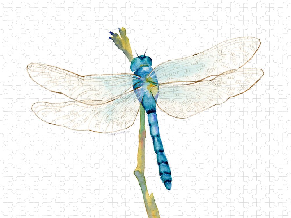 Blue Jigsaw Puzzle featuring the painting Blue Dragonfly #1 by Amy Kirkpatrick