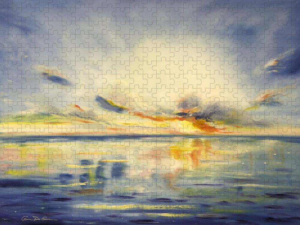 Blue Jigsaw Puzzle featuring the painting Blue Sunset by Gina De Gorna