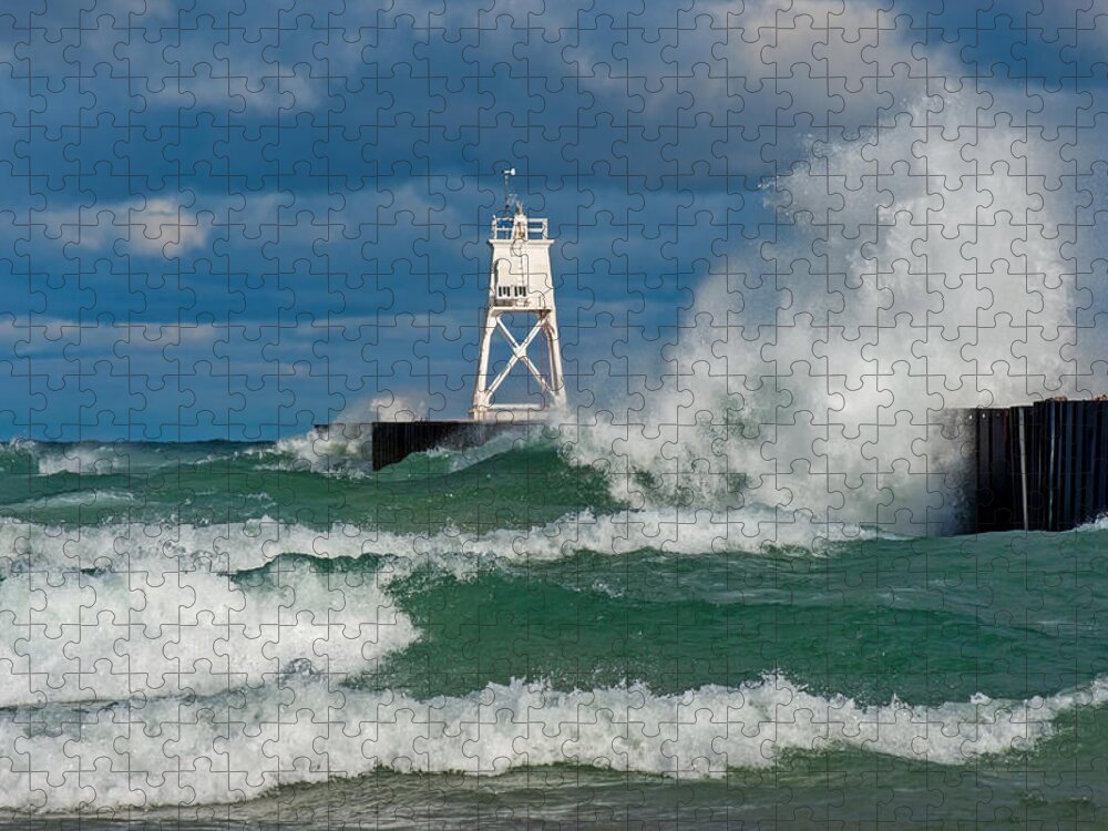 Rough Seas Jigsaw Puzzle featuring the photograph Break Wall Waves #2 by Gary McCormick