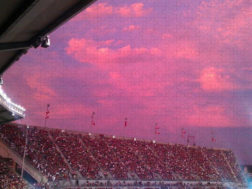 Dusk Jigsaw Puzzle featuring the photograph Bryant-Denny Painted Sky by Kenny Glover
