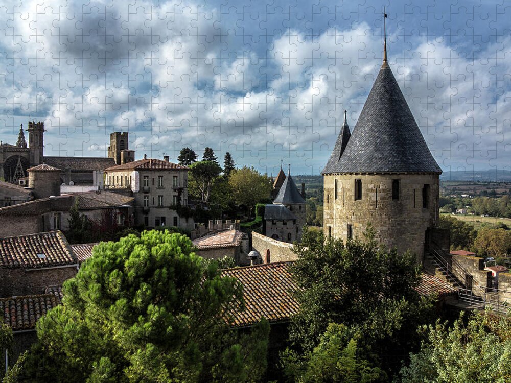 Treetop Jigsaw Puzzle featuring the photograph Carcassonne Medieval City Wall And #1 by Izzet Keribar