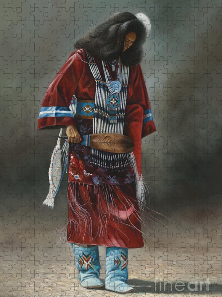 Native-american Jigsaw Puzzle featuring the painting Ceremonial Red #2 by Ricardo Chavez-Mendez