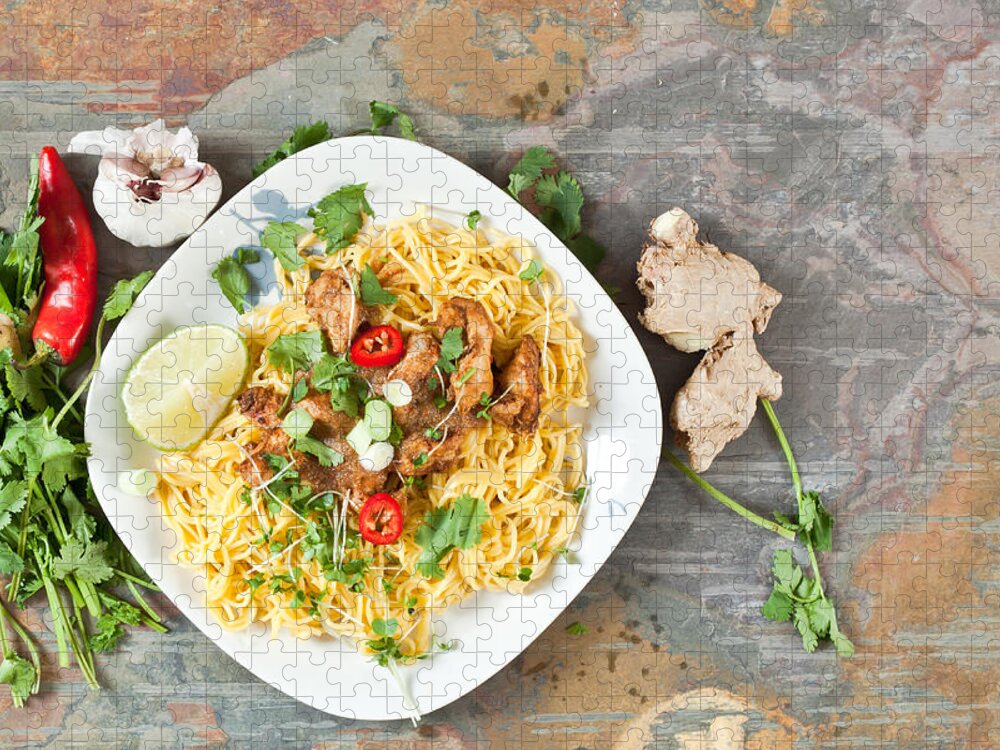 Background Jigsaw Puzzle featuring the photograph Chicken noodles #1 by Tom Gowanlock