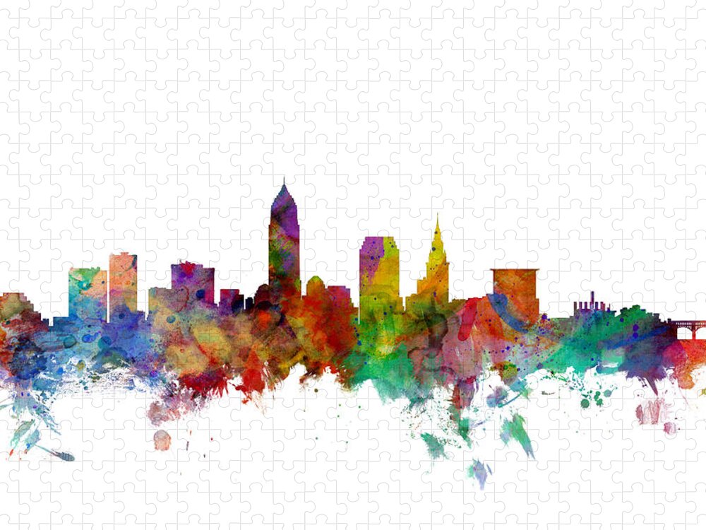 United States Jigsaw Puzzle featuring the digital art Cleveland Ohio Skyline by Michael Tompsett