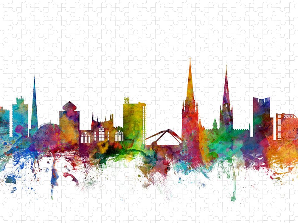 City Jigsaw Puzzle featuring the digital art Coventry England Skyline by Michael Tompsett