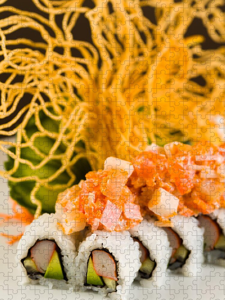 Asian Jigsaw Puzzle featuring the photograph Crab and Salmon Roll by Raul Rodriguez