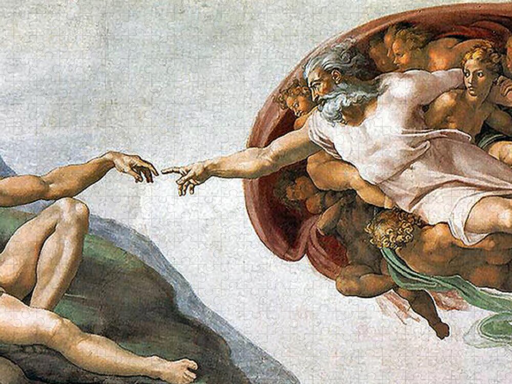 Creation Of Adam Jigsaw Puzzle featuring the painting Creation of Adam by Michelangelo Buonarroti
