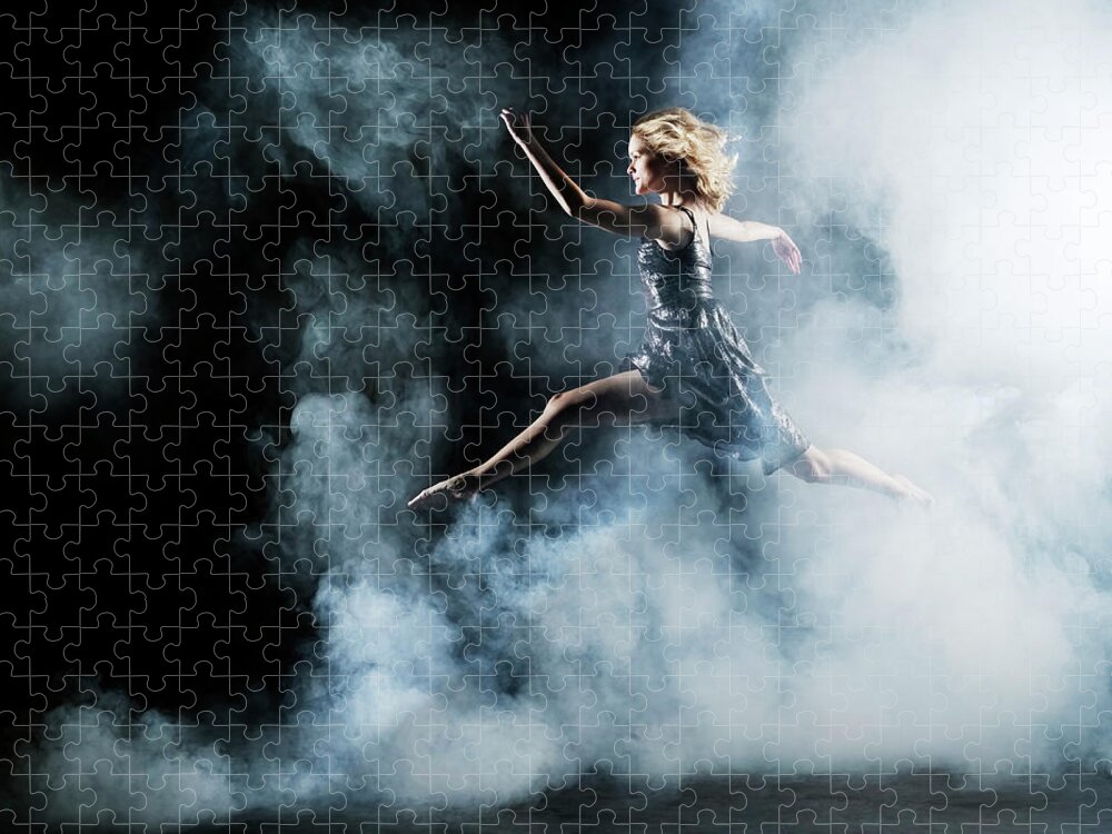 Human Arm Jigsaw Puzzle featuring the photograph Dancer Leaping Through Smoke #1 by Henrik Sorensen