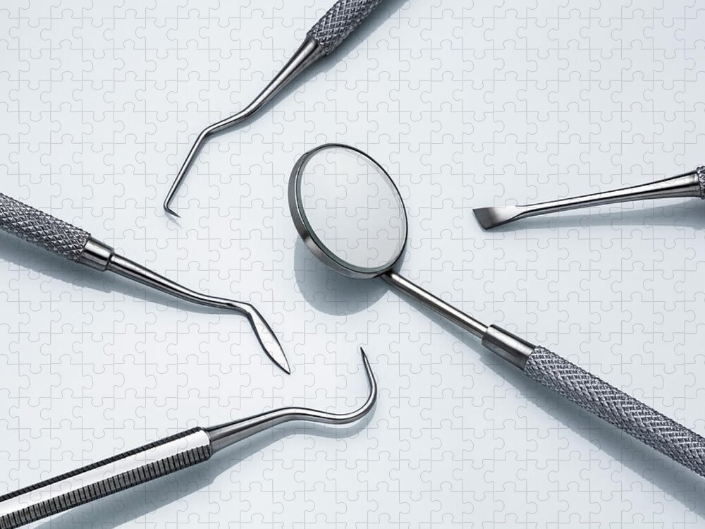 Five Objects Jigsaw Puzzle featuring the photograph Dental Instruments #1 by Jorg Greuel