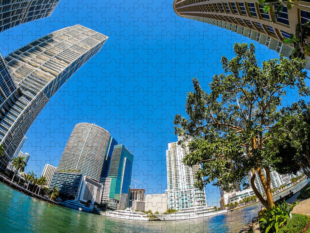 Architecture Jigsaw Puzzle featuring the photograph Downtown Miami Fisheye by Raul Rodriguez