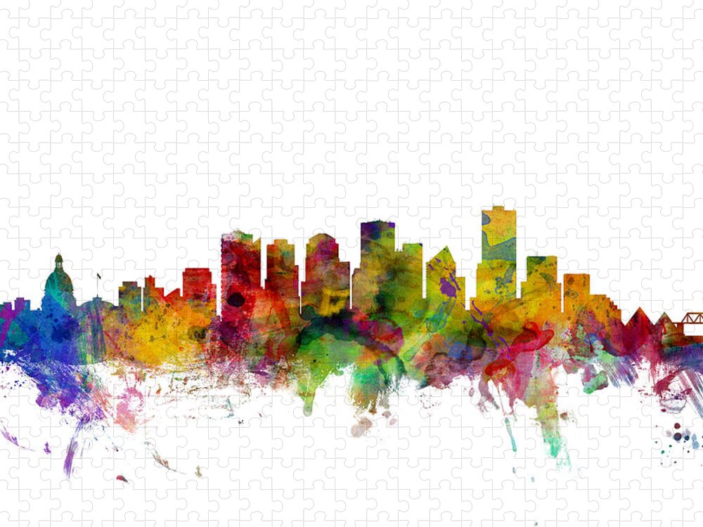 City Jigsaw Puzzle featuring the digital art Edmonton Canada Skyline #1 by Michael Tompsett