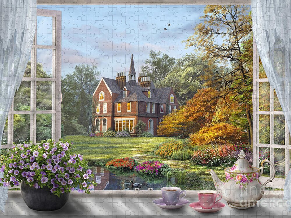 Architecture Jigsaw Puzzle featuring the digital art English Garden #1 by MGL Meiklejohn Graphics Licensing