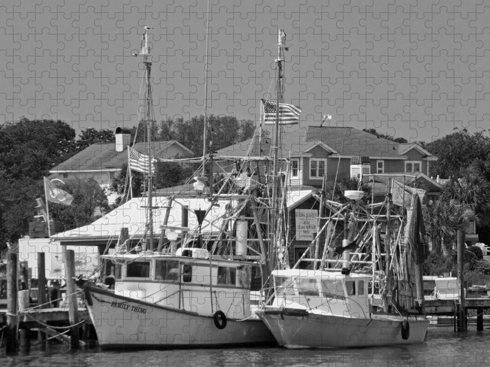 Shrimper Jigsaw Puzzle featuring the photograph Family Thing - Black and White by Suzanne Gaff