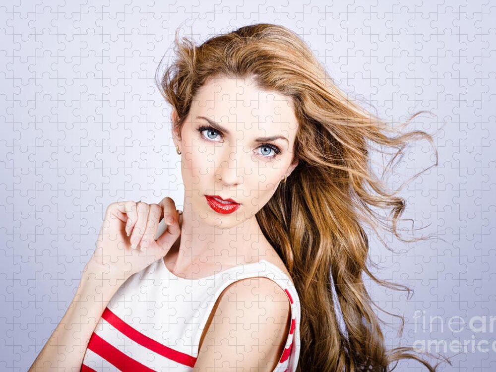 Hair Jigsaw Puzzle featuring the photograph Fashion beauty girl. Beautiful woman long red hair #1 by Jorgo Photography