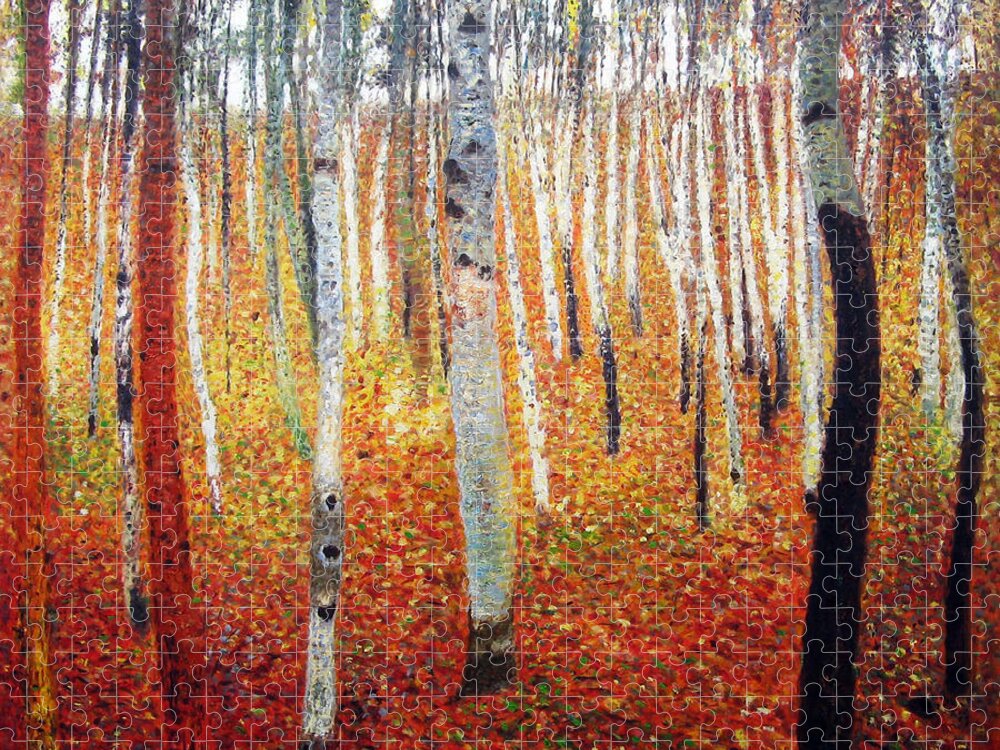 Forest Of Beech Trees Jigsaw Puzzle featuring the painting Forest of Beech Trees #1 by Celestial Images