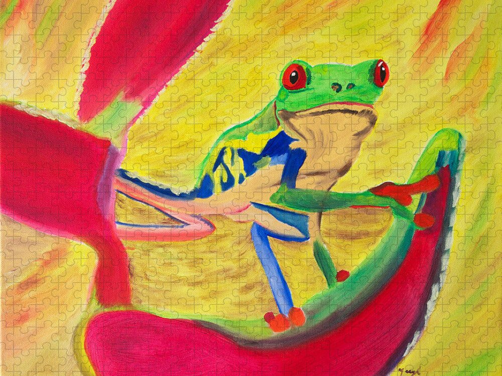 Tree Frog Jigsaw Puzzle featuring the painting Rainforest Melody by Meryl Goudey