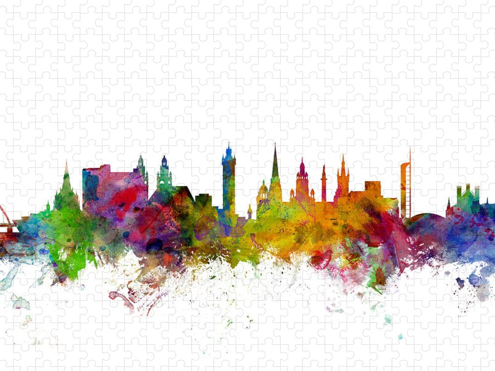 City Jigsaw Puzzle featuring the digital art Glasgow Scotland Skyline by Michael Tompsett