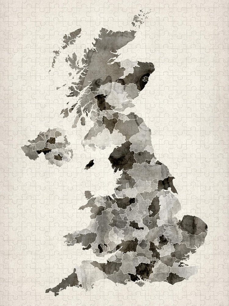United Kingdom Map Jigsaw Puzzle featuring the digital art Great Britain UK Watercolor Map #1 by Michael Tompsett