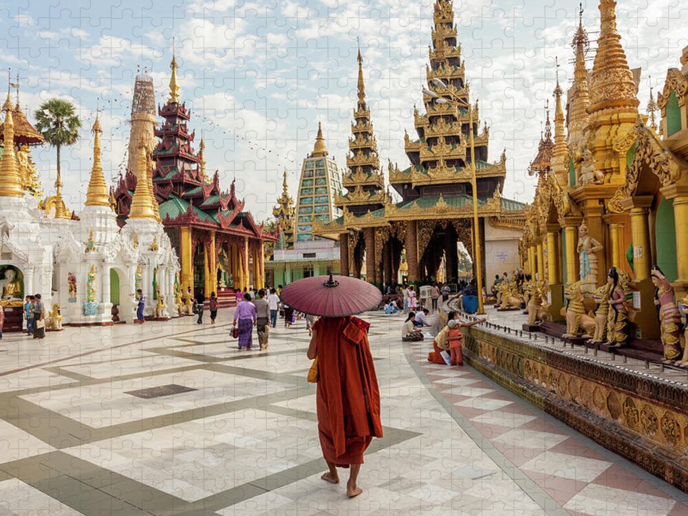 Pagoda Jigsaw Puzzle featuring the photograph Great Golden Stupa, Shwedagon Paya #1 by Peter Adams