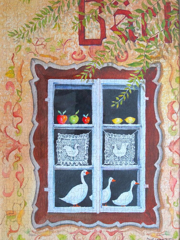 Austria Jigsaw Puzzle featuring the painting Halstatt Window by Mary Ellen Mueller Legault