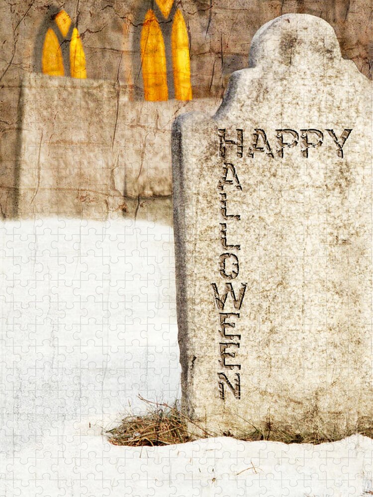 Halloween Jigsaw Puzzle featuring the photograph Happy Halloween grunge graveyard #2 by Marianne Campolongo