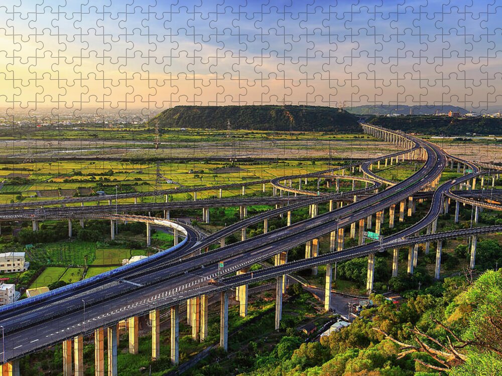 Tranquility Jigsaw Puzzle featuring the photograph Highway Intersection At Central Taiwan #1 by Thunderbolt tw (bai Heng-yao) Photography