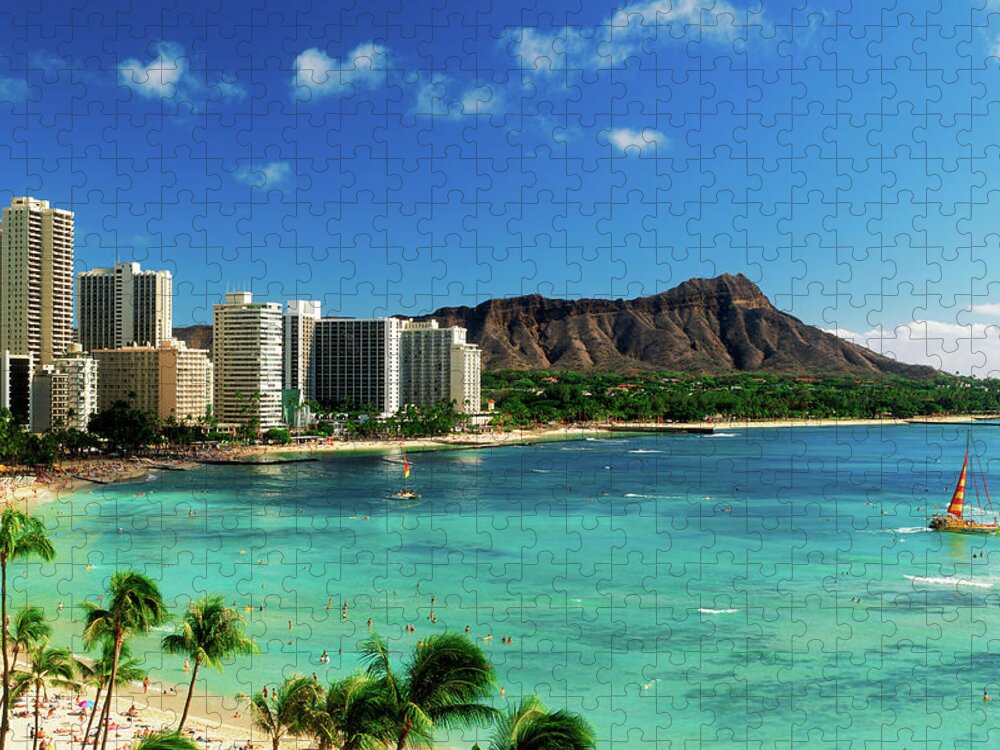 Photography Jigsaw Puzzle featuring the photograph Hotels On The Beach, Waikiki Beach #1 by Panoramic Images