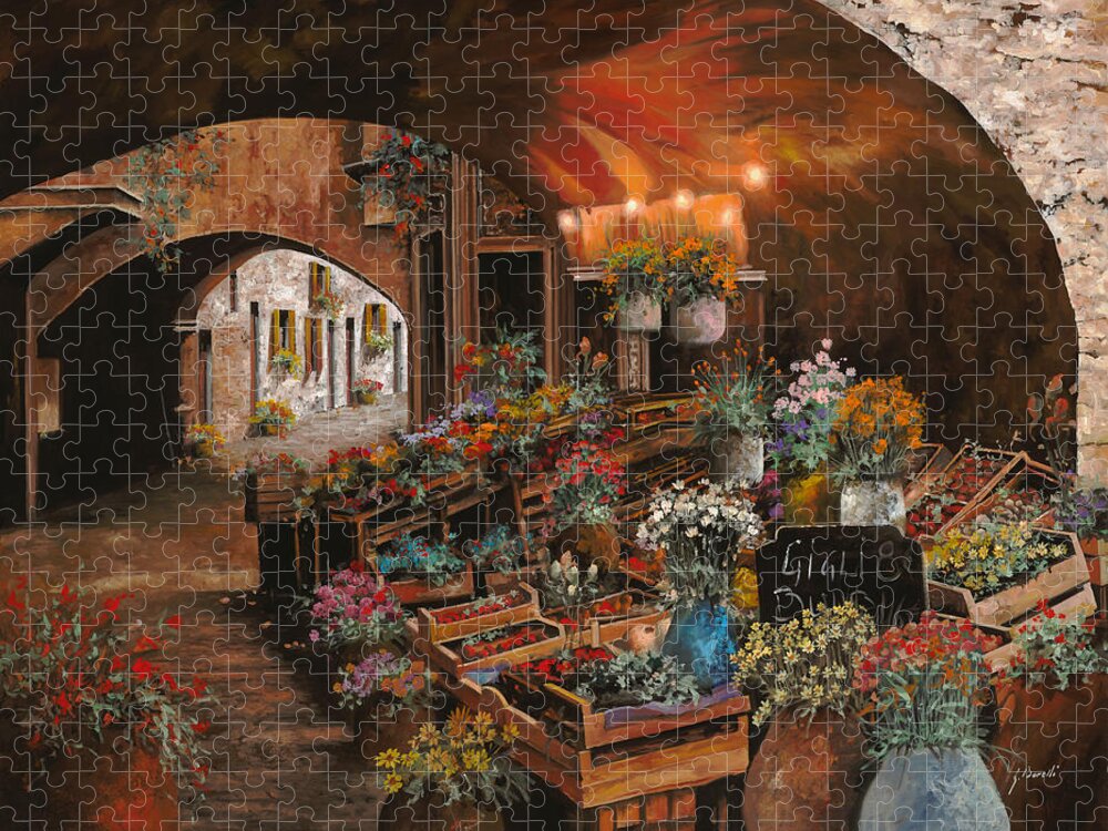 Flower Market Jigsaw Puzzle featuring the painting Il Mercato Dei Fiori #1 by Guido Borelli