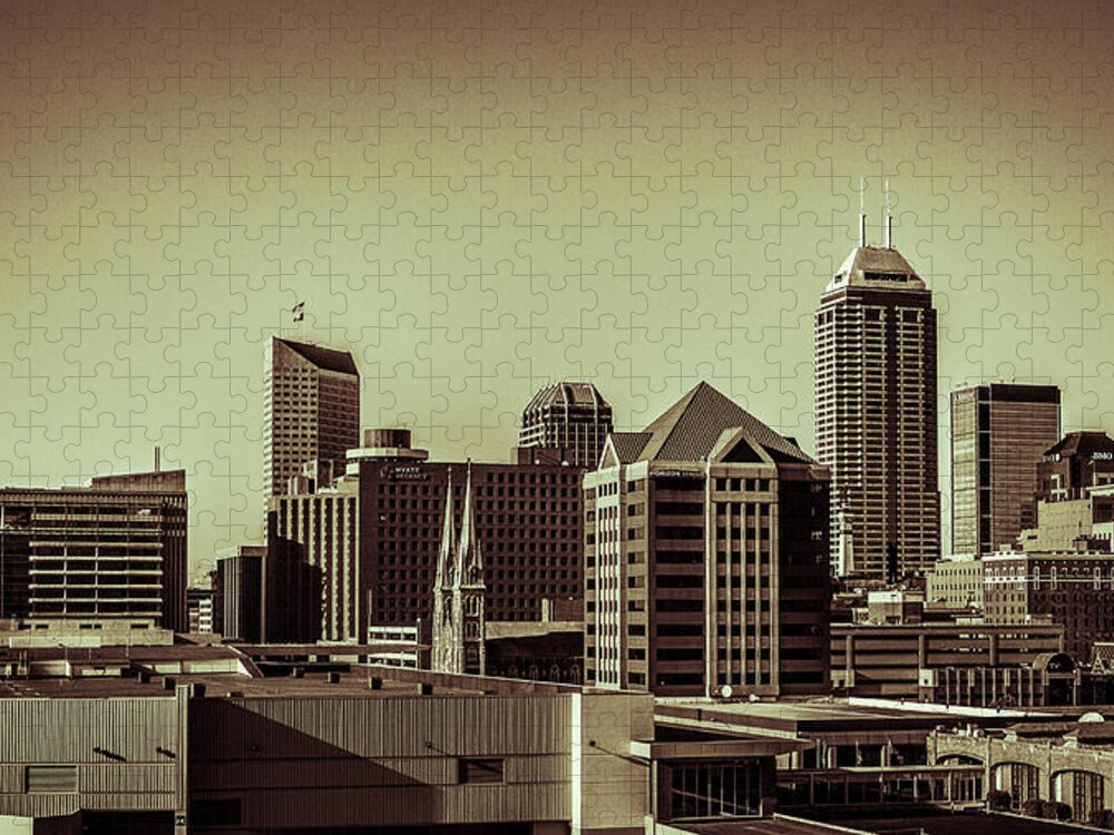 Chase Tower Jigsaw Puzzle featuring the photograph Indianapolis Skyline - Black and White #1 by Ron Pate