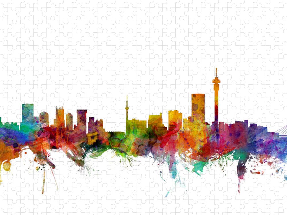 City Skyline Jigsaw Puzzle featuring the digital art Johannesburg South Africa Skyline by Michael Tompsett