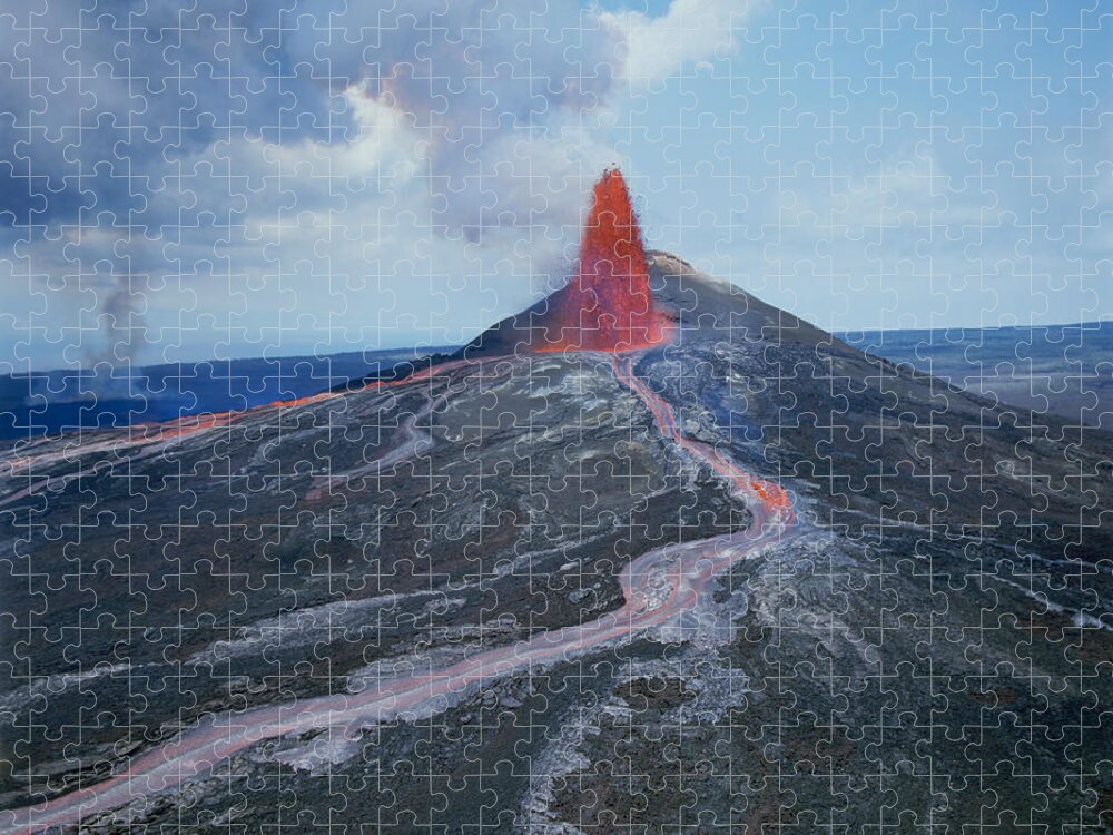 Nature Jigsaw Puzzle featuring the photograph Lava Fountain At Kilauea Volcano, Hawaii #1 by Douglas Peebles