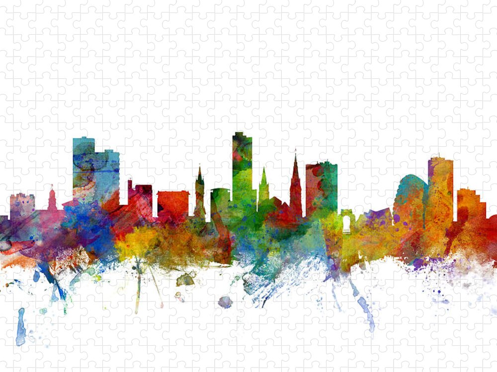 City Jigsaw Puzzle featuring the digital art Leicester England Skyline by Michael Tompsett