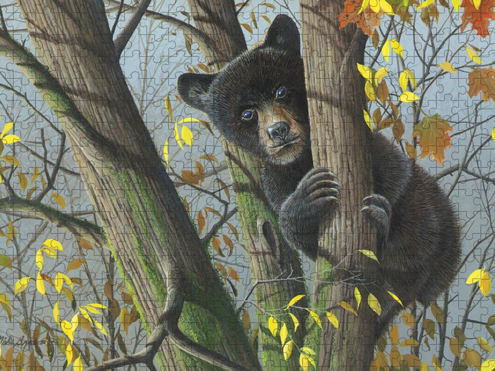 Black Bear Jigsaw Puzzle featuring the painting Little Mischief #1 by Mike Brown
