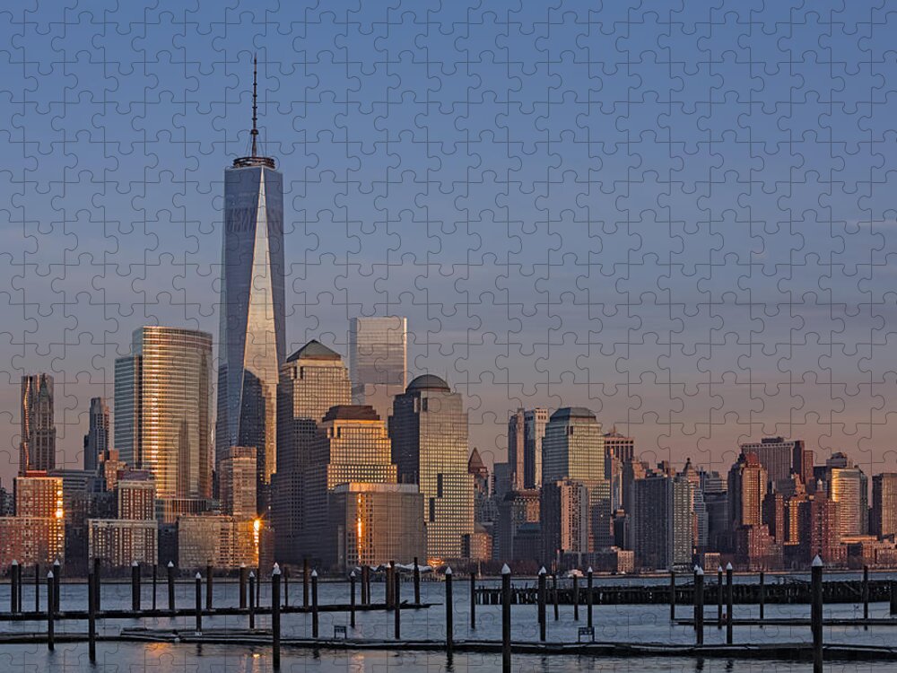World Trade Center Jigsaw Puzzle featuring the photograph Lower Manhattan Skyline by Susan Candelario