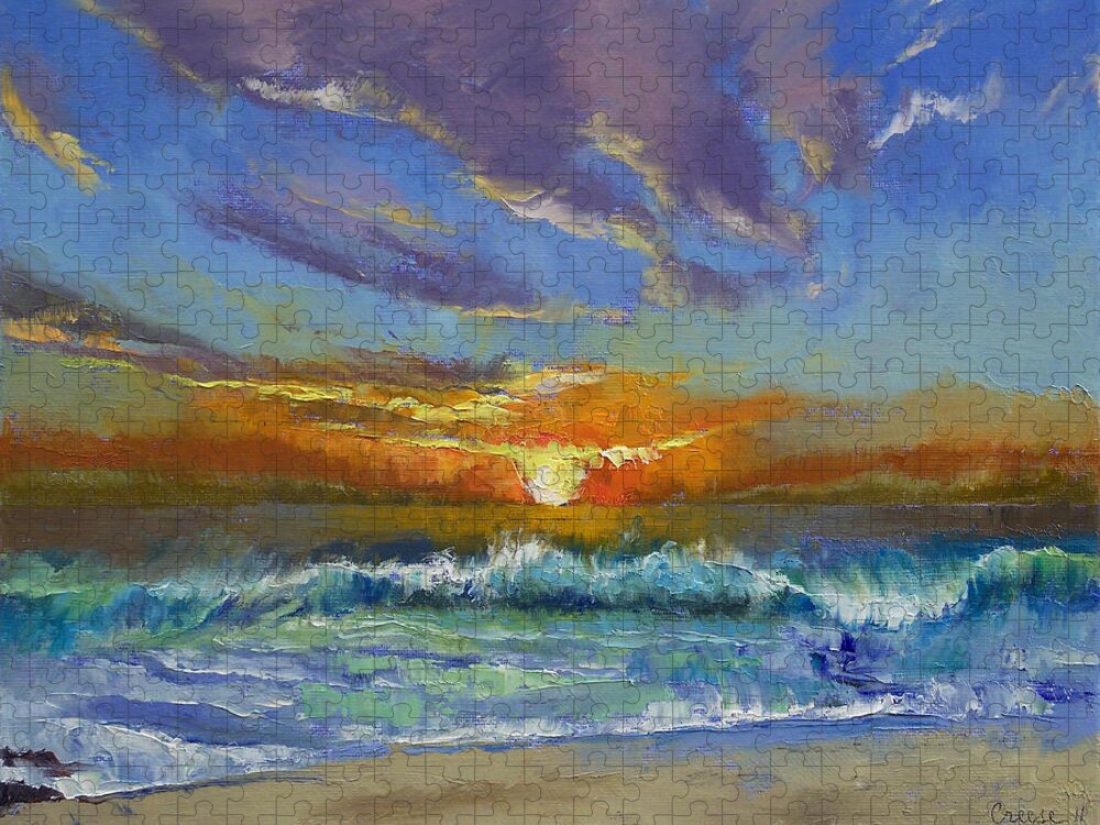 Malibu Jigsaw Puzzle featuring the painting Malibu Beach Sunset by Michael Creese